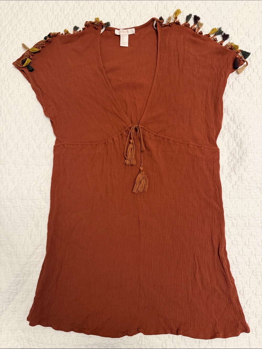 Forever 21 Rust Tassel-Trim V-Neck Tunic